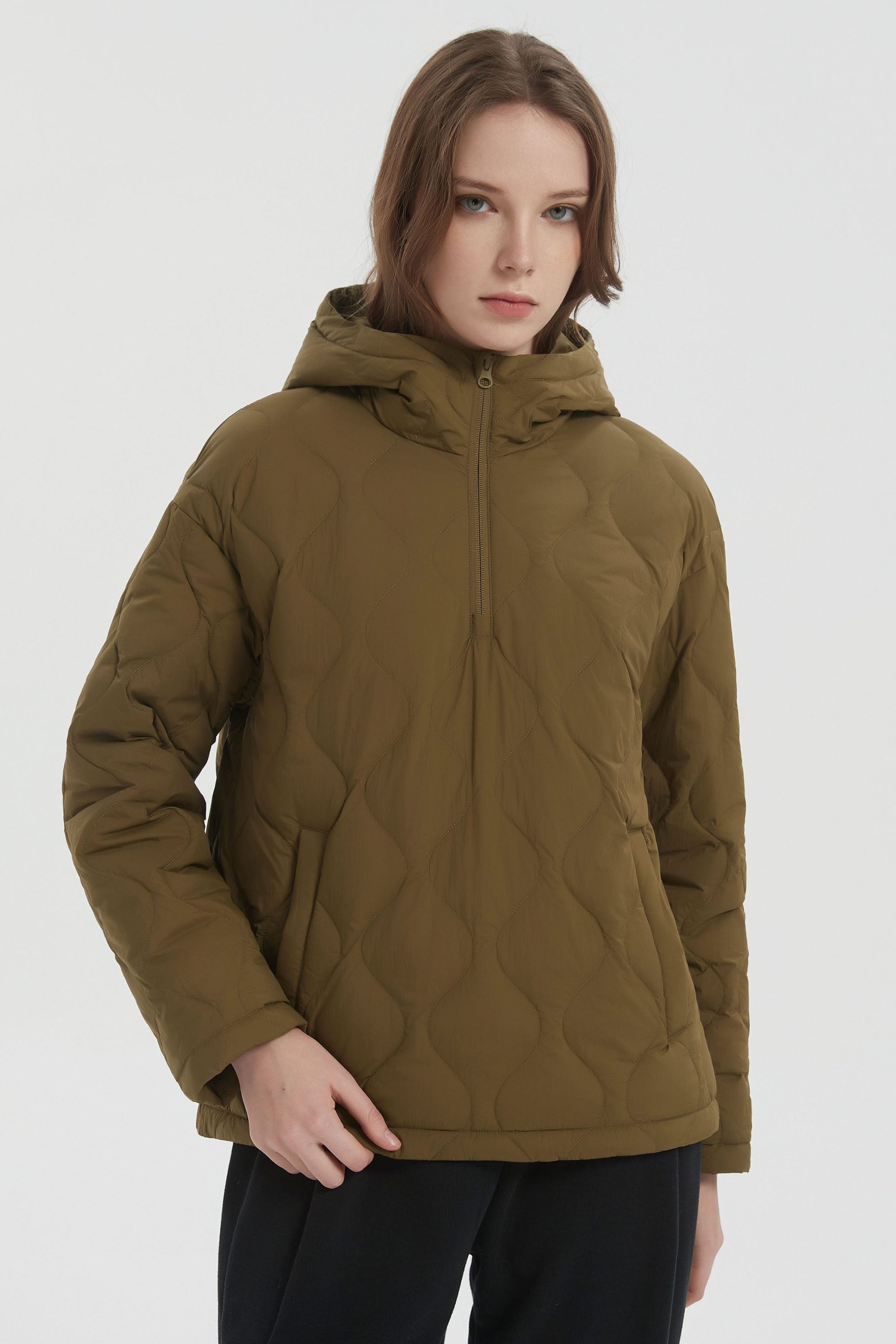 Down Puffer Jacket Half Zip Hoodies Coat - Image 6