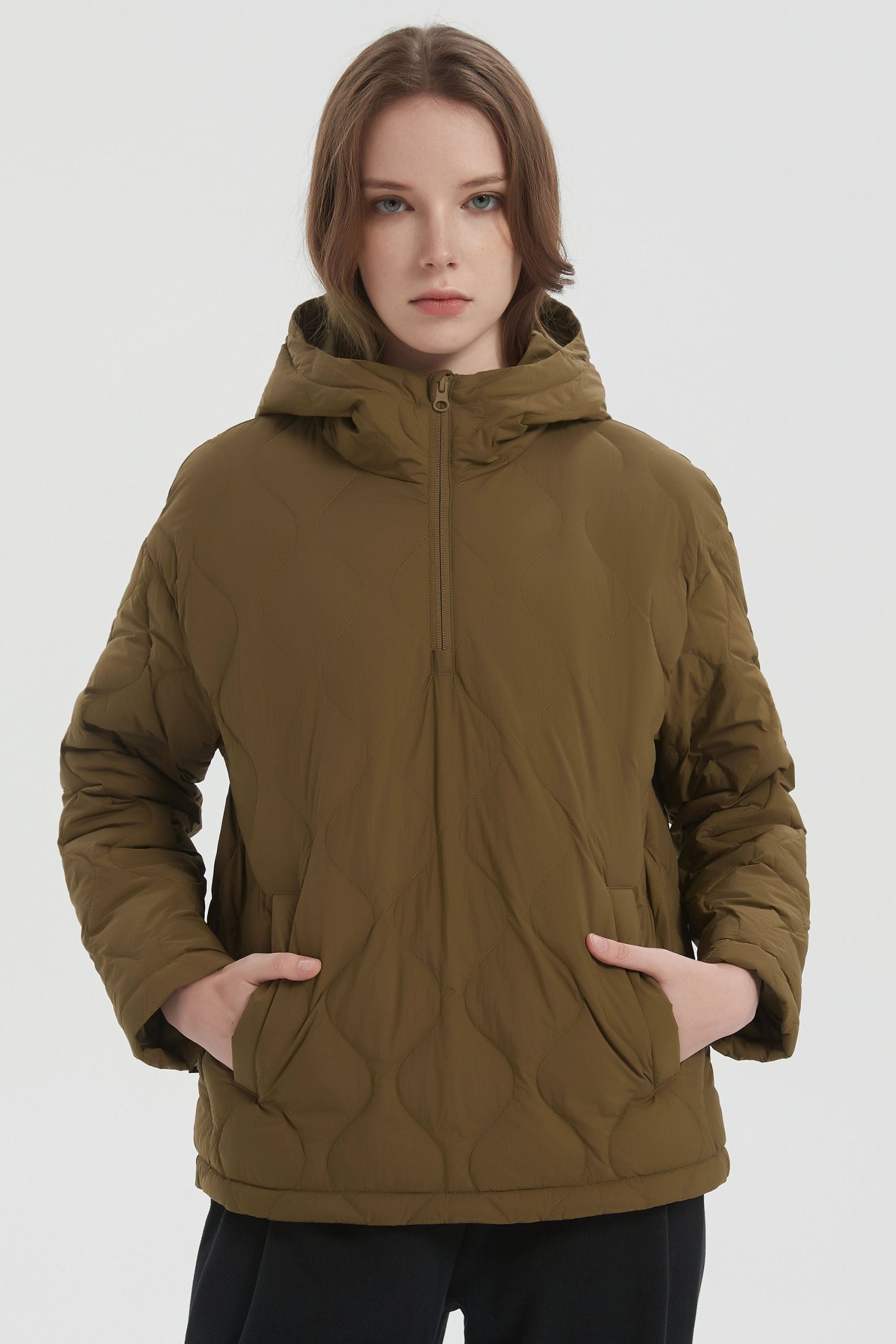 Down Puffer Jacket Half Zip Hoodies Coat - Image 5