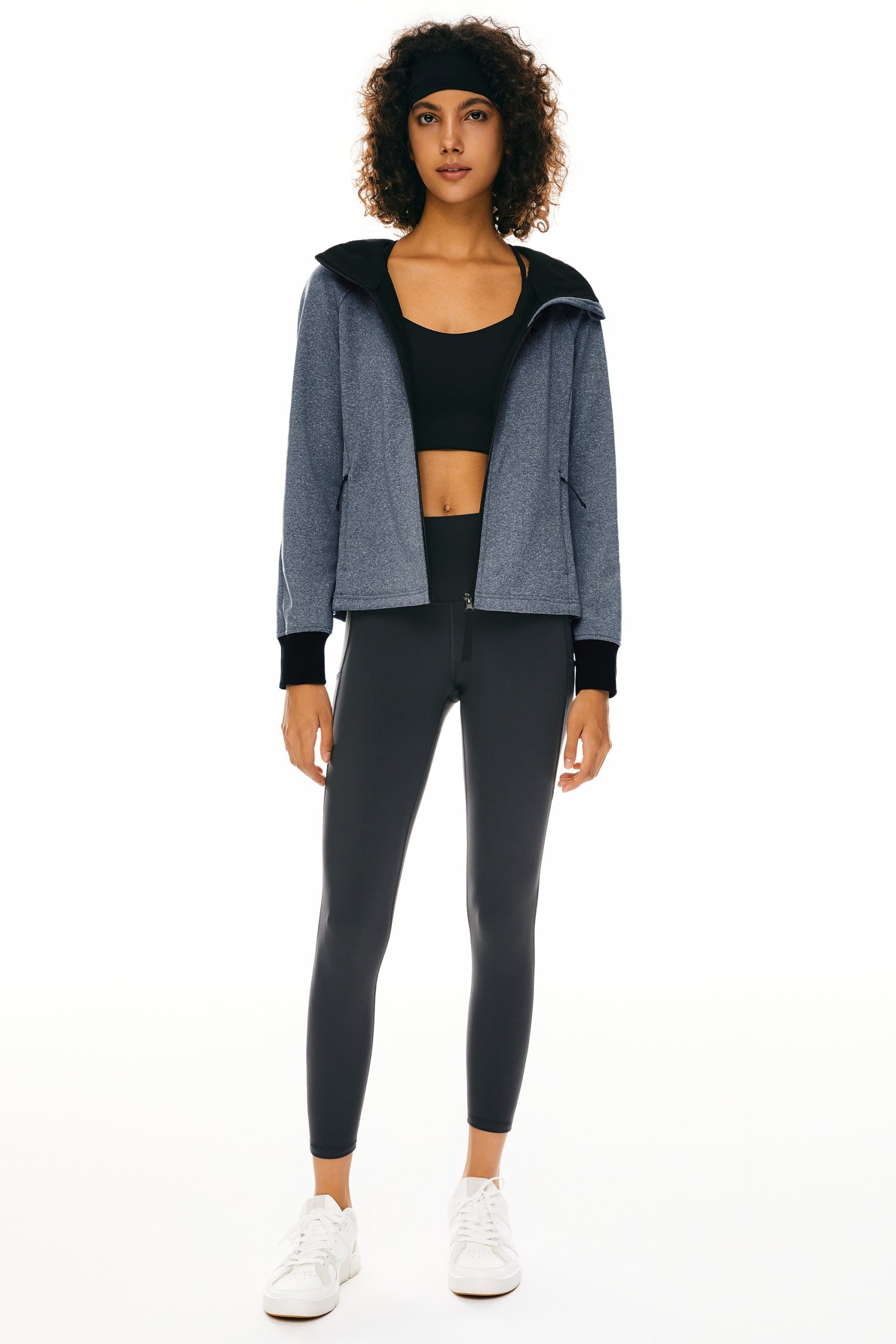 Zip Up Fleece Lined Hoodie Long Sleeve Cropped Sweatshirt - Image 9