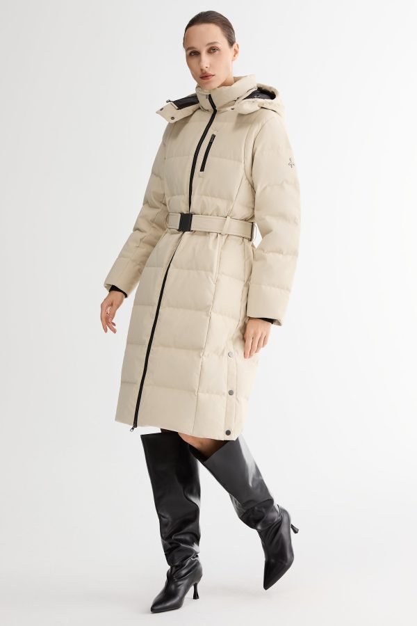 Celeste Long Hooded Belted Down Coat - Image 12