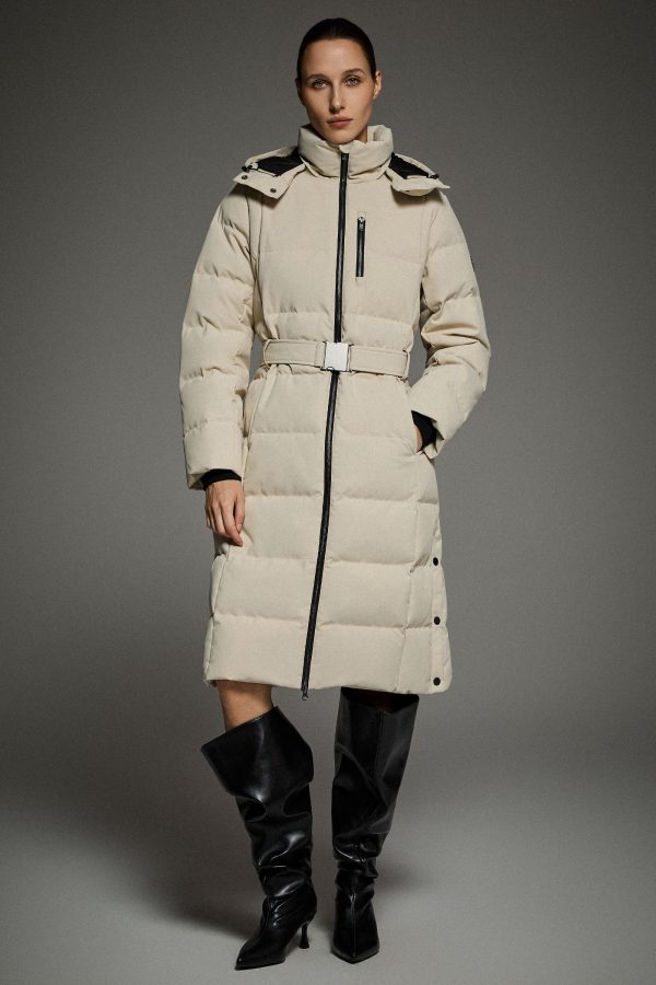 Celeste Long Hooded Belted Down Coat - Image 7