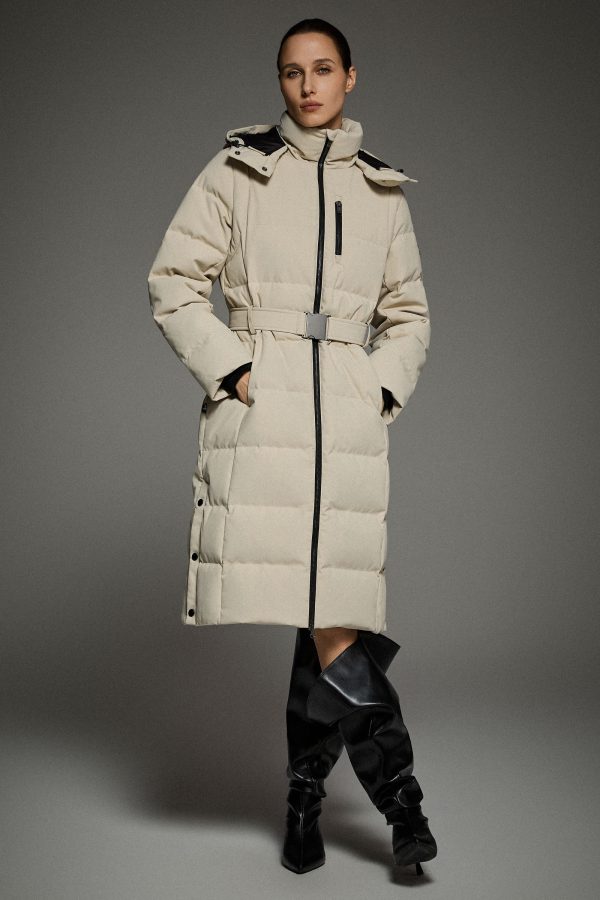 Celeste Long Hooded Belted Down Coat - Image 13