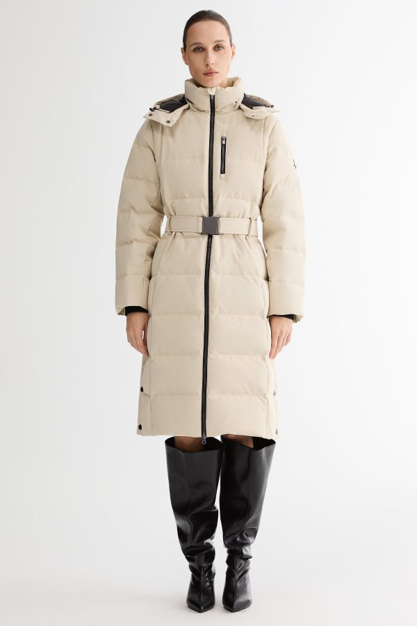 Celeste Long Hooded Belted Down Coat - Image 11