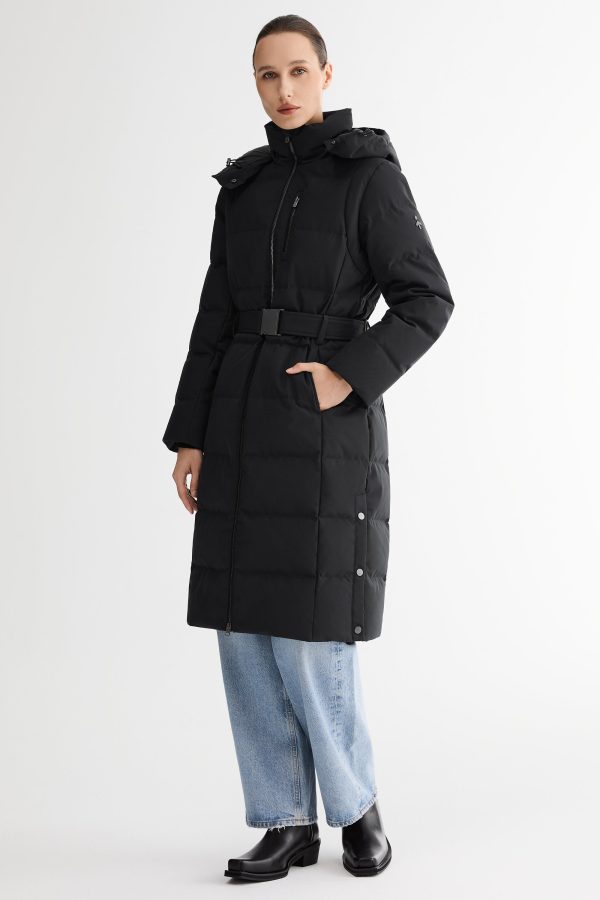 Celeste Long Hooded Belted Down Coat - Image 17