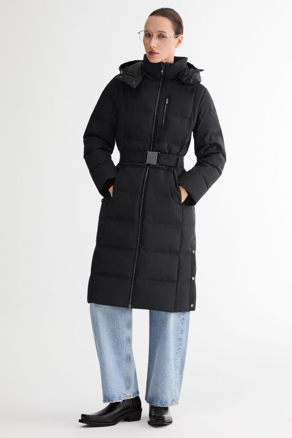 Celeste Long Hooded Belted Down Coat - Image 16