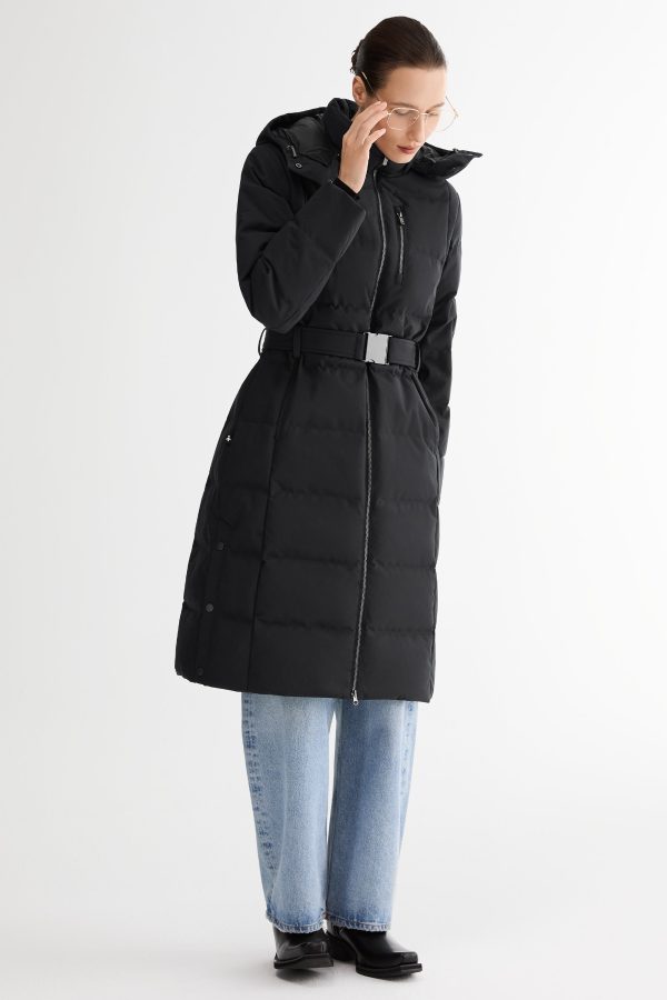 Celeste Long Hooded Belted Down Coat - Image 19