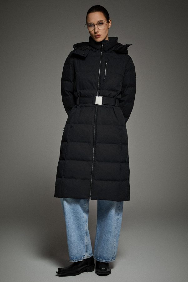 Celeste Long Hooded Belted Down Coat - Image 15