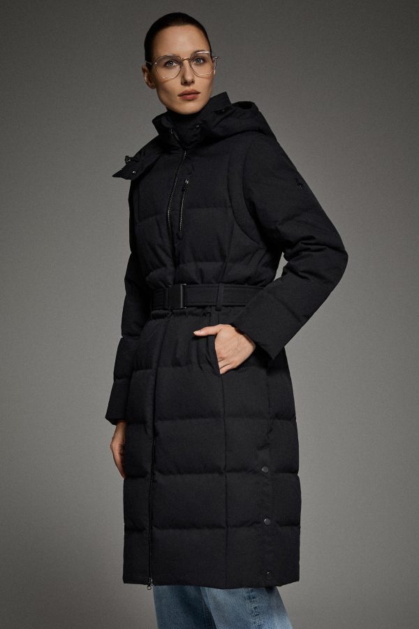 Celeste Long Hooded Belted Down Coat - Image 20