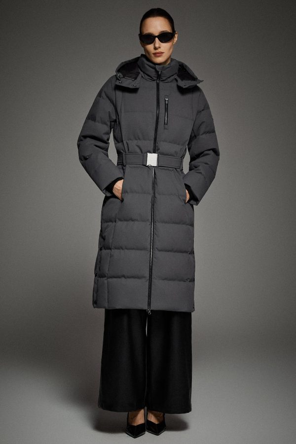 Celeste Long Hooded Belted Down Coat - Image 21