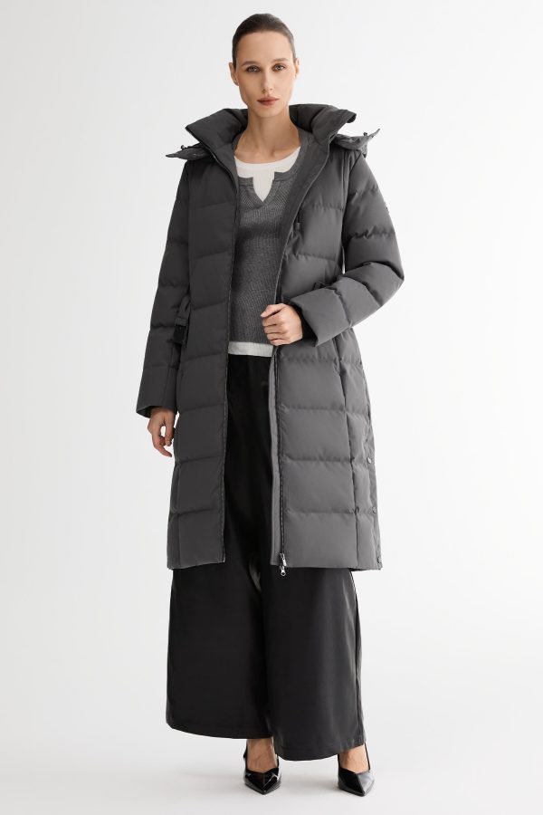 Celeste Long Hooded Belted Down Coat - Image 25