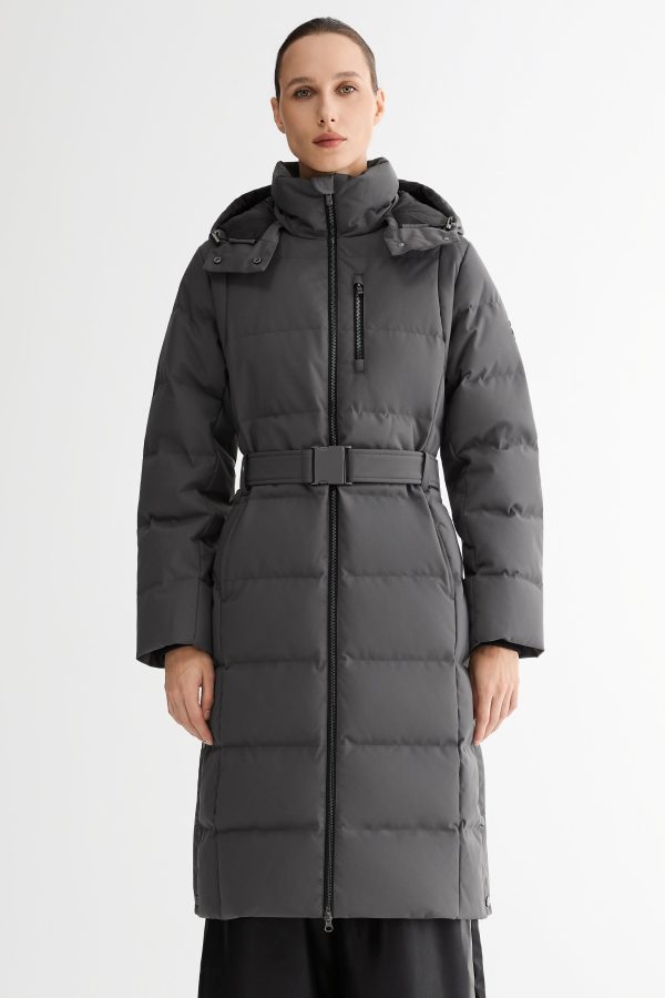 Celeste Long Hooded Belted Down Coat - Image 22