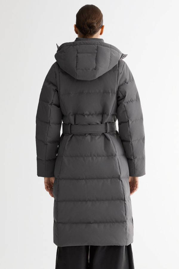 Celeste Long Hooded Belted Down Coat - Image 24
