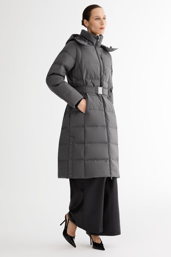 Celeste Long Hooded Belted Down Coat - Image 23