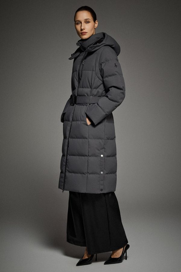 Celeste Long Hooded Belted Down Coat - Image 26