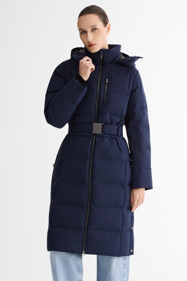 Celeste Long Hooded Belted Down Coat - Image 2