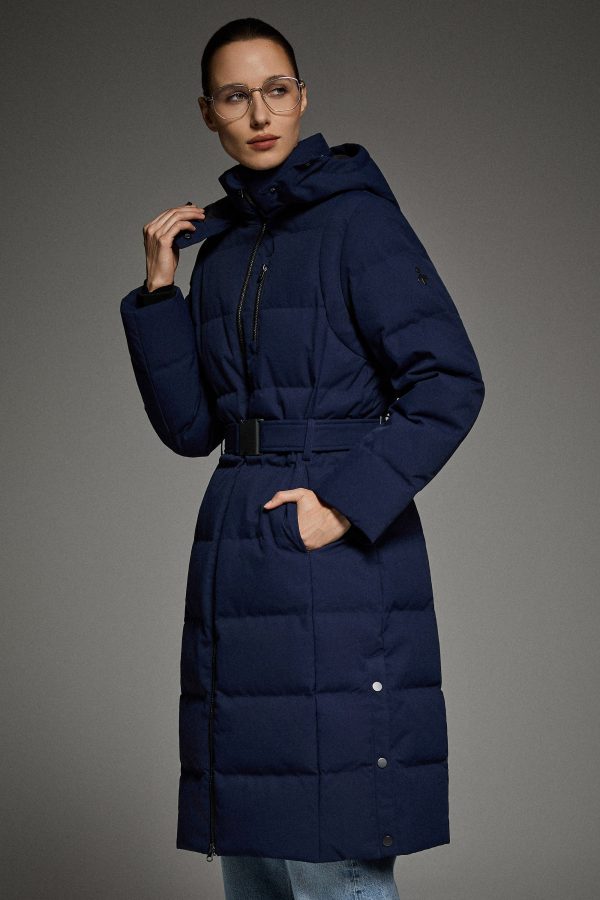 Celeste Long Hooded Belted Down Coat - Image 6