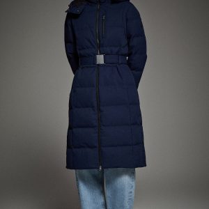 Celeste Long Hooded Belted Down Coat