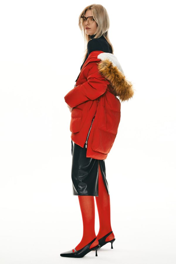 092 Classics Thickened Down Jacket with Faux Fur Hood - Image 4