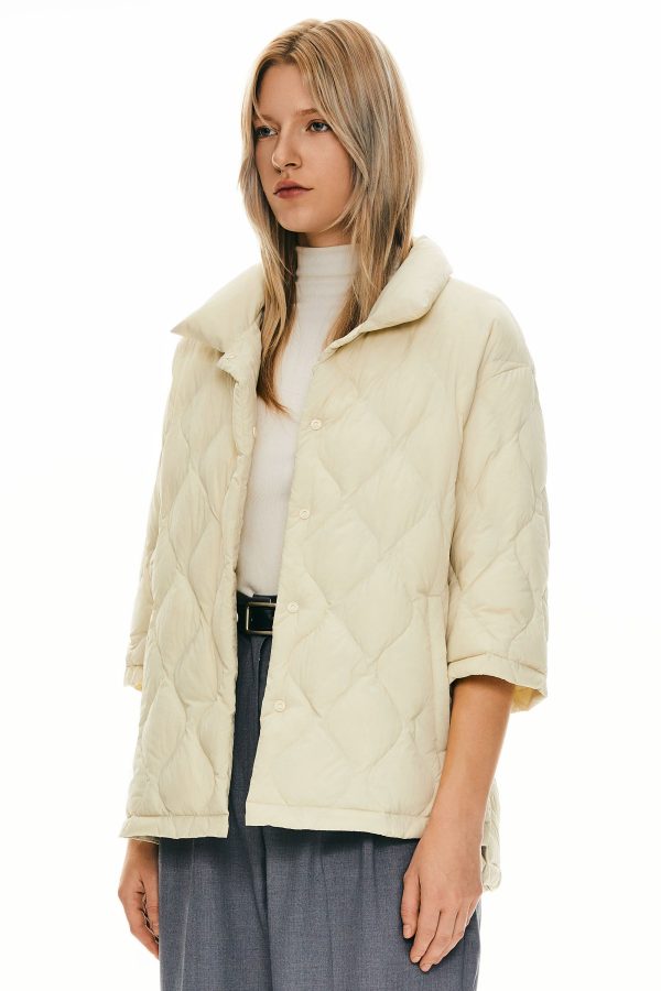 Down Puffer Jacket Three-quarter Sleeves Lightweight Oversized - Image 6