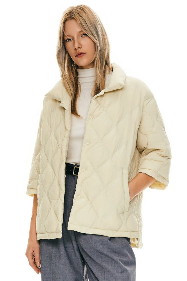 Down Puffer Jacket Three-quarter Sleeves Lightweight Oversized - Image 2