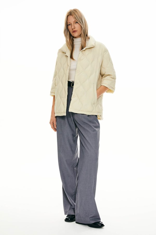 Down Puffer Jacket Three-quarter Sleeves Lightweight Oversized - Image 3