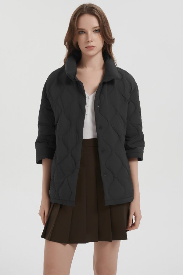 Down Puffer Jacket Three-quarter Sleeves Lightweight Oversized - Image 11