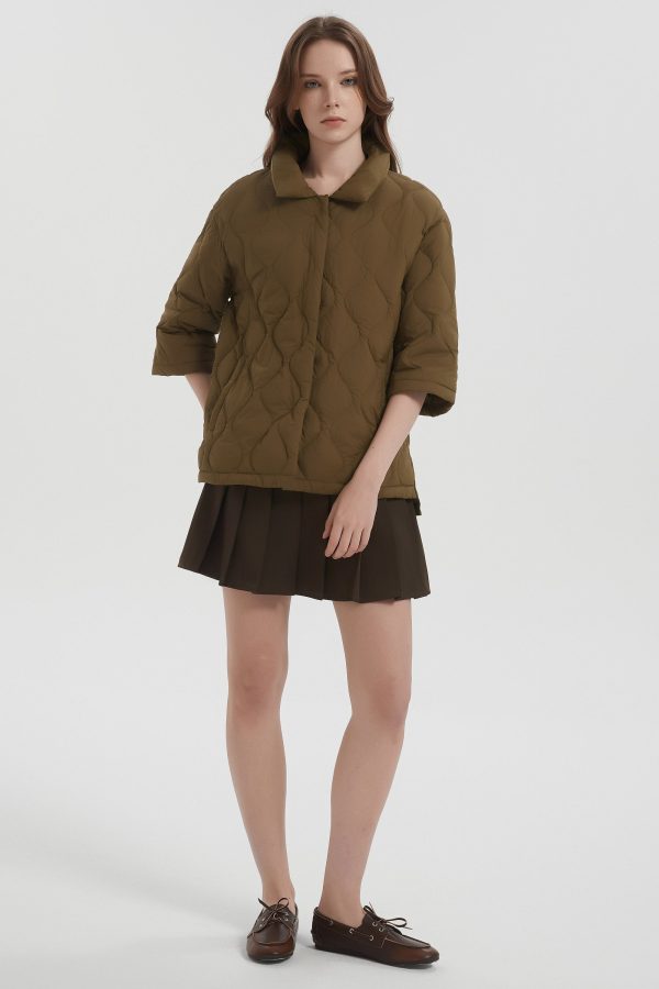 Down Puffer Jacket Three-quarter Sleeves Lightweight Oversized - Image 15