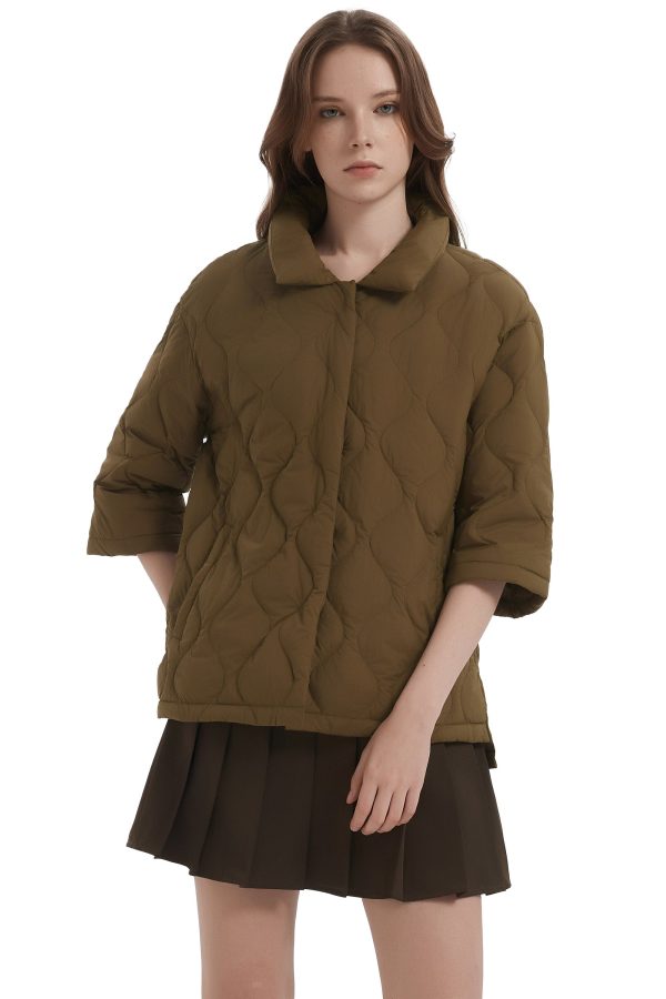Down Puffer Jacket Three-quarter Sleeves Lightweight Oversized - Image 16