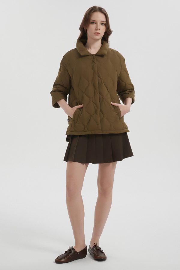 Down Puffer Jacket Three-quarter Sleeves Lightweight Oversized - Image 19