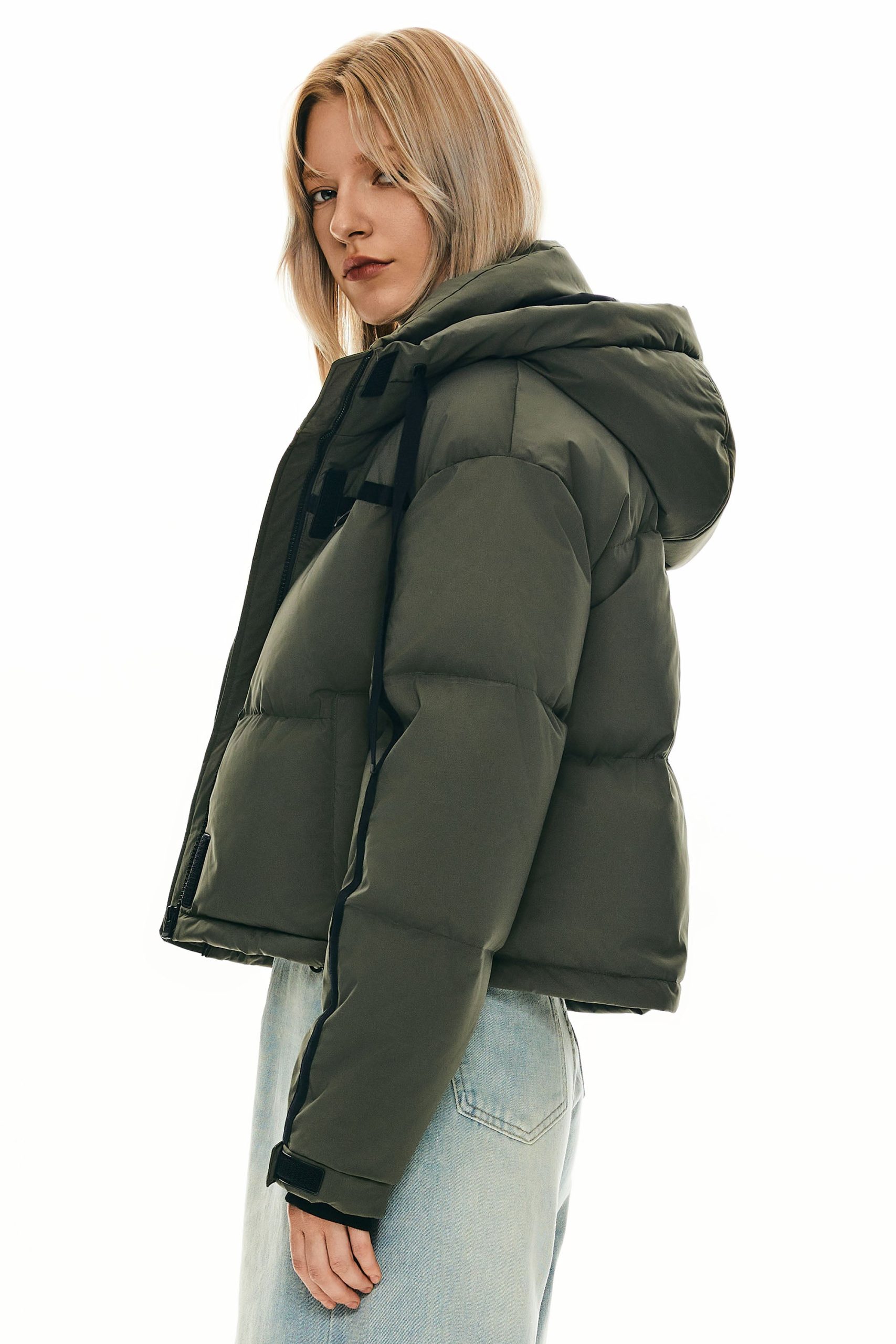 Winter Quilted Hooded Cropped Down Puffer Jacket - Image 3