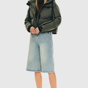 Winter Quilted Hooded Cropped Down Puffer Jacket