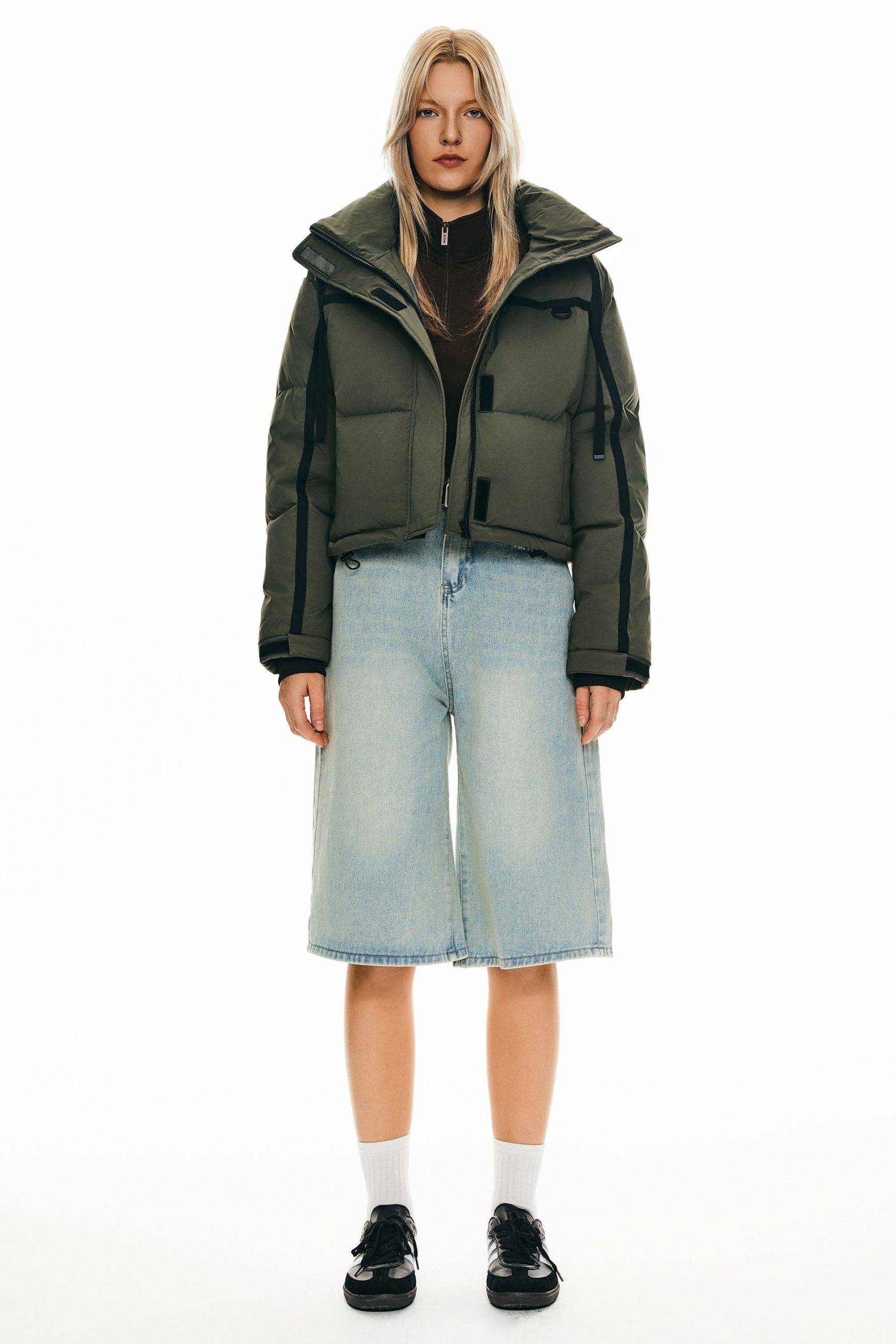 Winter Quilted Hooded Cropped Down Puffer Jacket - Image 5