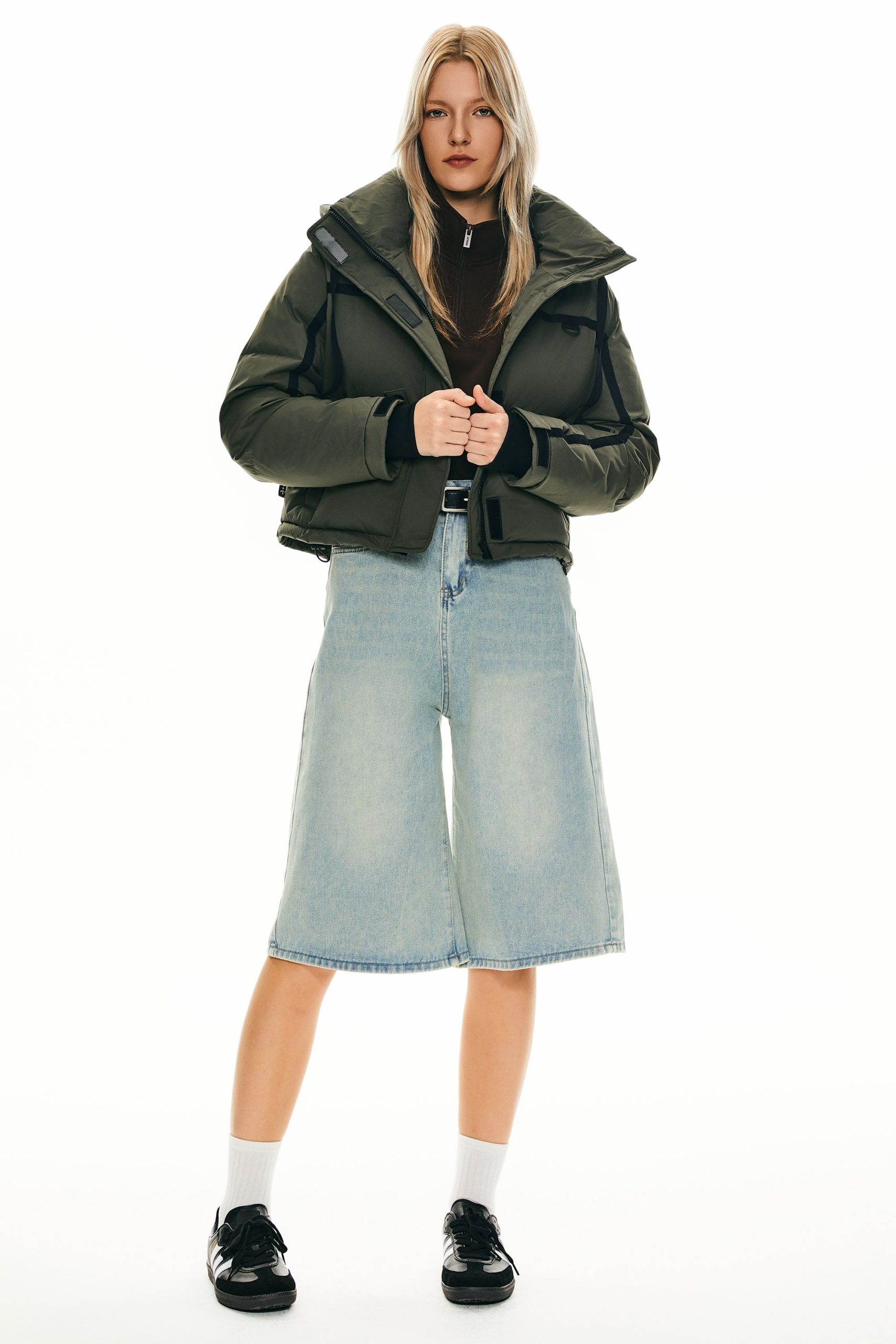 Winter Quilted Hooded Cropped Down Puffer Jacket - Image 8