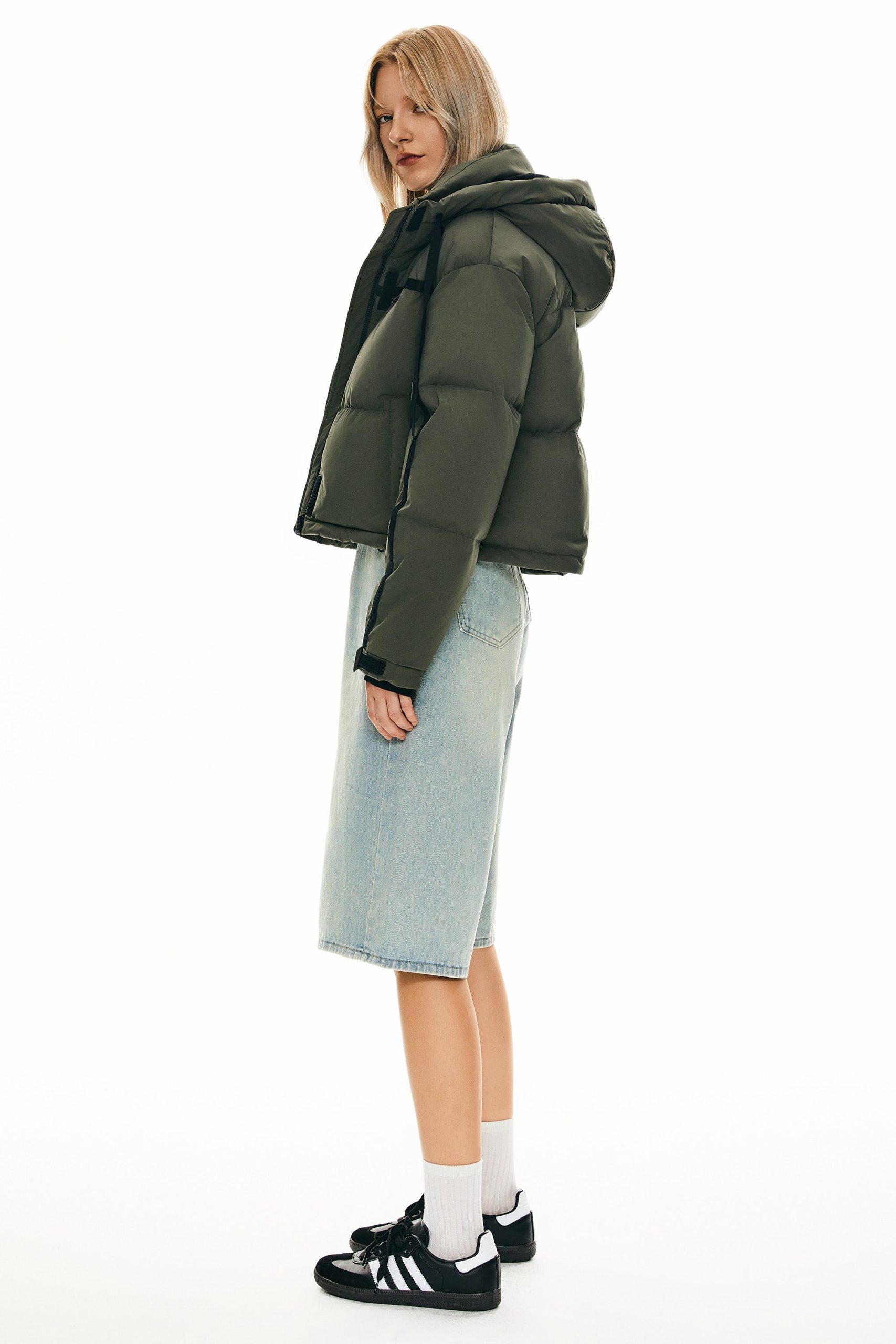Winter Quilted Hooded Cropped Down Puffer Jacket - Image 6