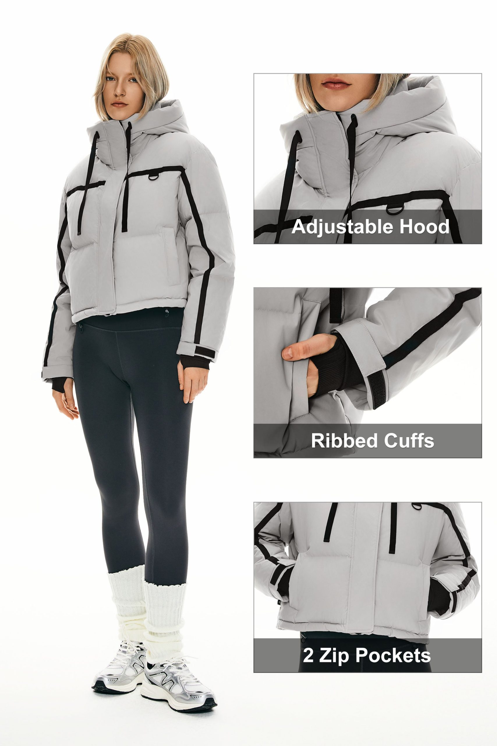 Winter Quilted Hooded Cropped Down Puffer Jacket - Image 21
